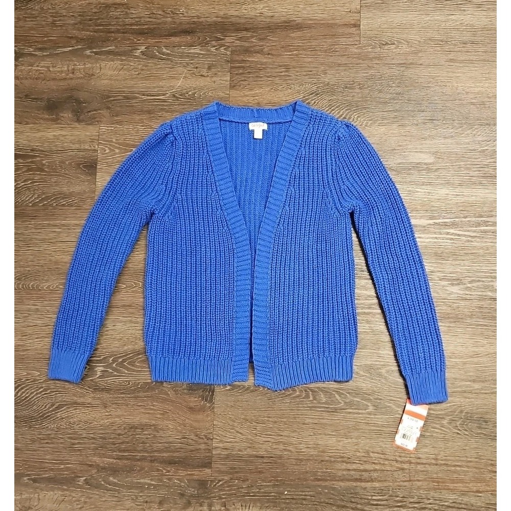 Cat & Jack Girl's Large Blue Sparkle Long-sleeve Open Front Knit Cardigan - Picture 3 of 12